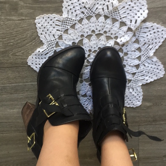 Mossimo Supply Co. Shoes - buckle chunky black vegan leather ankle booties